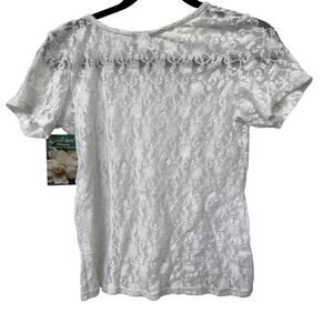 Vintage White Lace Top Cinema Etoile Women Small Sheer Lingerie Shirt PJs TAGS